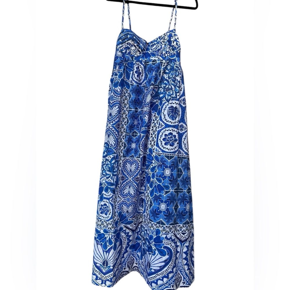 Farm Rio Blue XL Tile Dream‎ Sleeveless Maxi Dress NWT